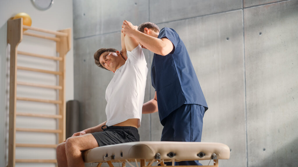 Cricket injury rehabilitation with graded loading and physio guidance.
